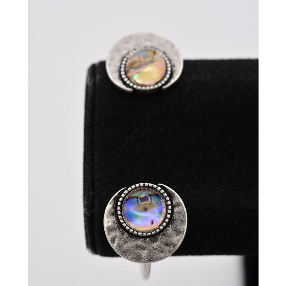 Vintage Cabochon Cuff Bangle Bracelet Floating Abalone Shell Inlay 1990s Bin6